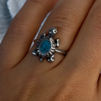 925 Sterling Silver Turtle Turquoise Ring Size 6.5