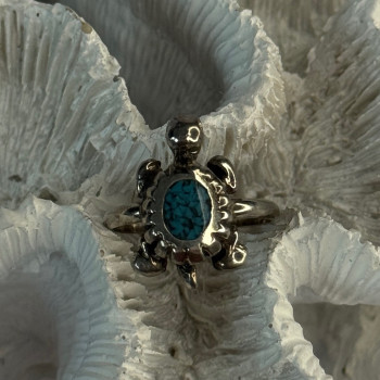925 Sterling Silver Turtle Turquoise Ring Size 6.5