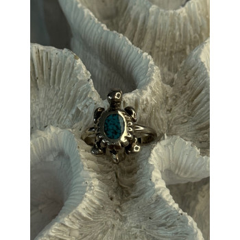 925 Sterling Silver Turtle Turquoise Ring Size 6.5