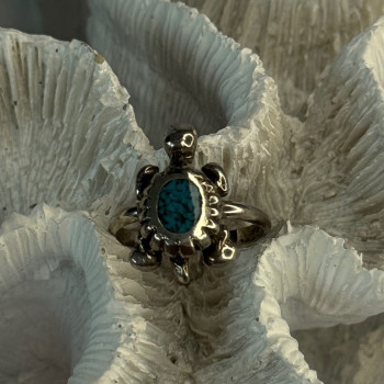 925 Sterling Silver Turtle Turquoise Ring Size 6.5