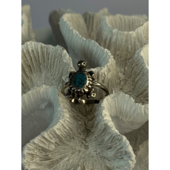 925 Sterling Silver Turtle Turquoise Ring Size 6.5