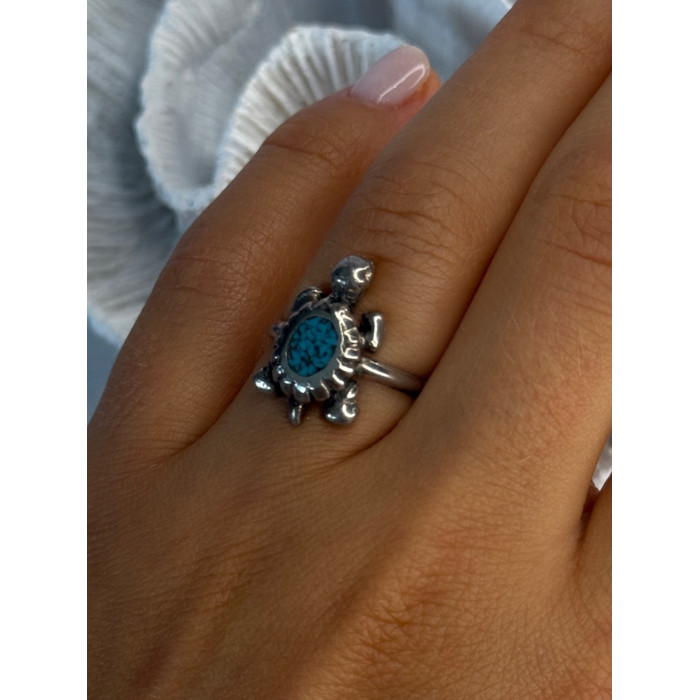 925 Sterling Silver Turtle Turquoise Ring Size 6.5