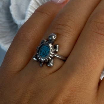 925 Sterling Silver Turtle Turquoise Ring Size 6.5
