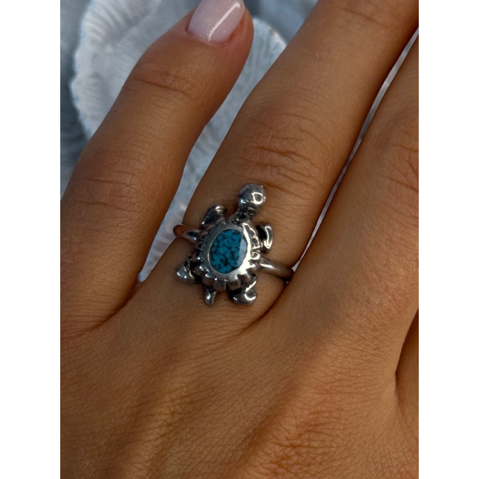 925 Sterling Silver Turtle Turquoise Ring Size 6.5
