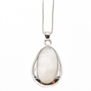 925 Sterling Silver Mother of Pearl Chain With Pendant Italy