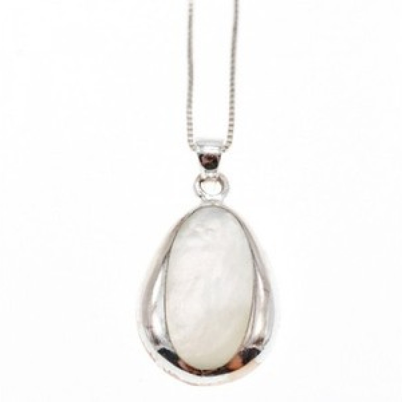 925 Sterling Silver Mother of Pearl Chain With Pendant Italy