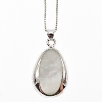 925 Sterling Silver Mother of Pearl Chain With Pendant Italy