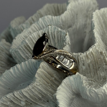 925 Sterling Silver Garnet & Beryl Ring Size 10