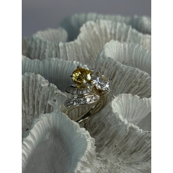 925 Sterling Silver Yellow & White Cz Ring Size 6