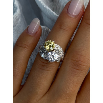 925 Sterling Silver Yellow & White Cz Ring Size 6