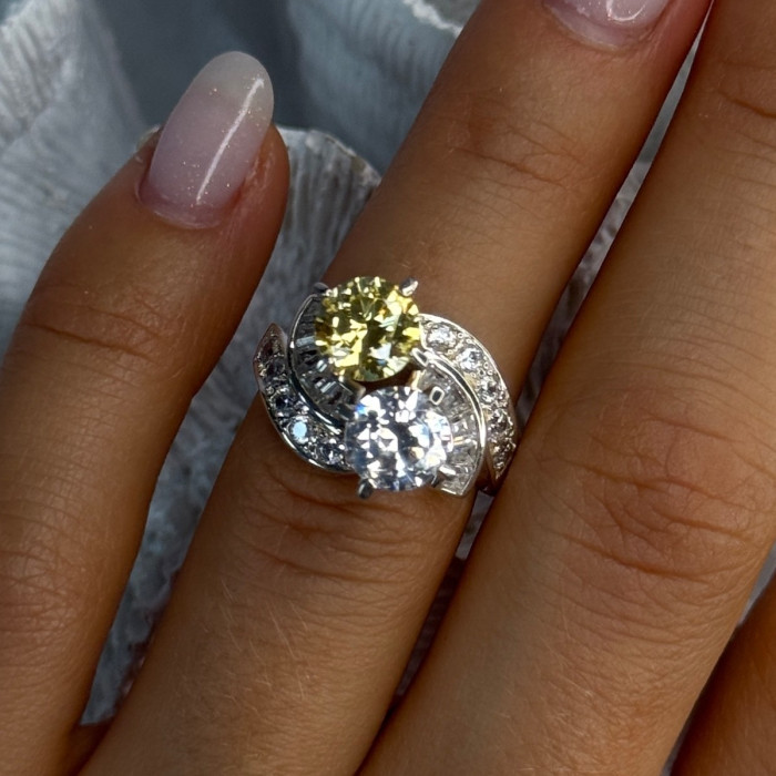 925 Sterling Silver Yellow & White Cz Ring Size 6