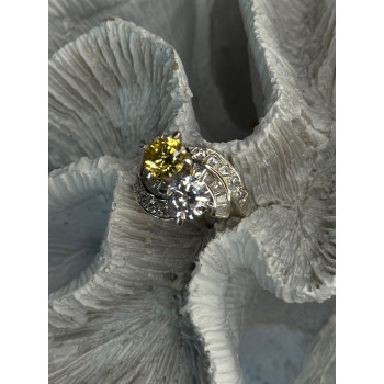925 Sterling Silver Yellow & White Cz Ring Size 6