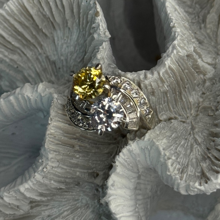 925 Sterling Silver Yellow & White Cz Ring Size 6