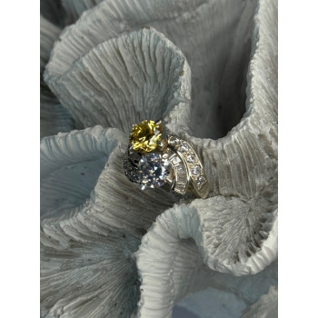 925 Sterling Silver Yellow & White Cz Ring Size 6
