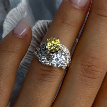 925 Sterling Silver Yellow & White Cz Ring Size 6