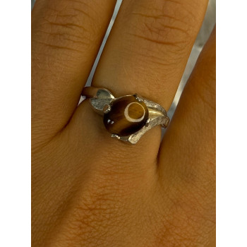 Vintage 925 Sterling Silver Tigers Eye Ring Size 8