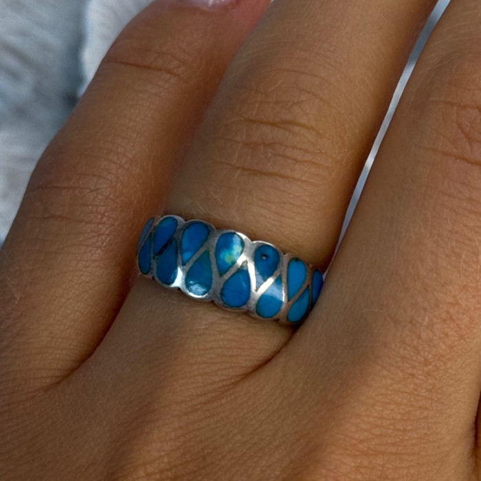 925 Sterling Silver Turquoise Ring Size 7