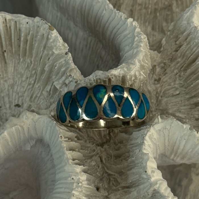 925 Sterling Silver Turquoise Ring Size 7