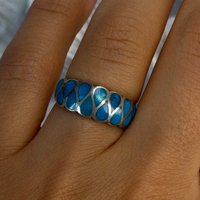 925 Sterling Silver Turquoise Ring Size 7