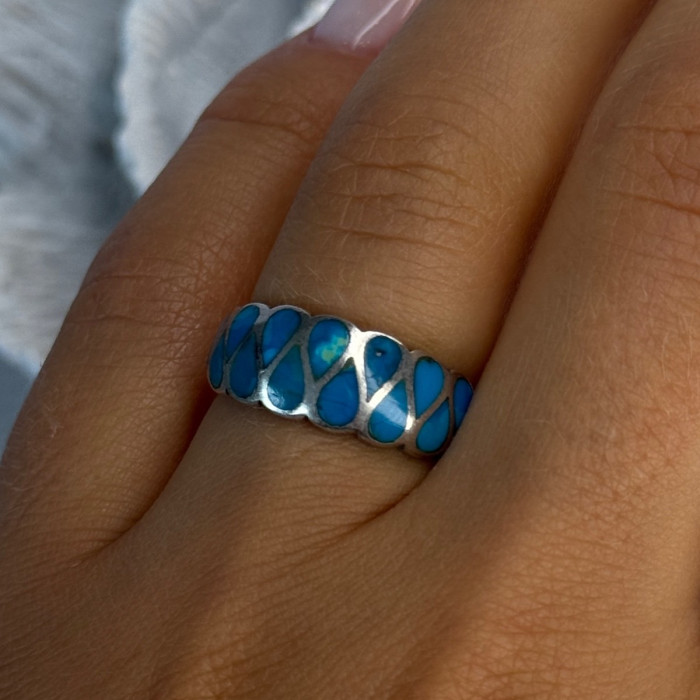 925 Sterling Silver Turquoise Ring Size 7