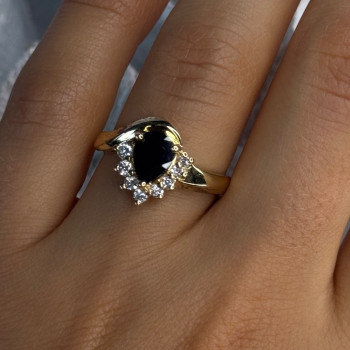 925 Sterling Silver Gold Plated Sapphire & Beryl Ring Size 8