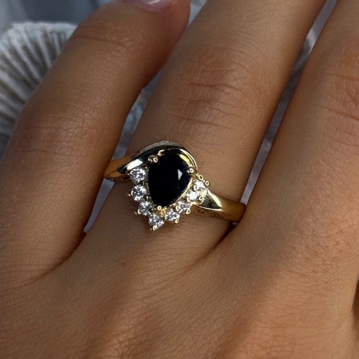 925 Sterling Silver Gold Plated Sapphire & Beryl Ring Size 8