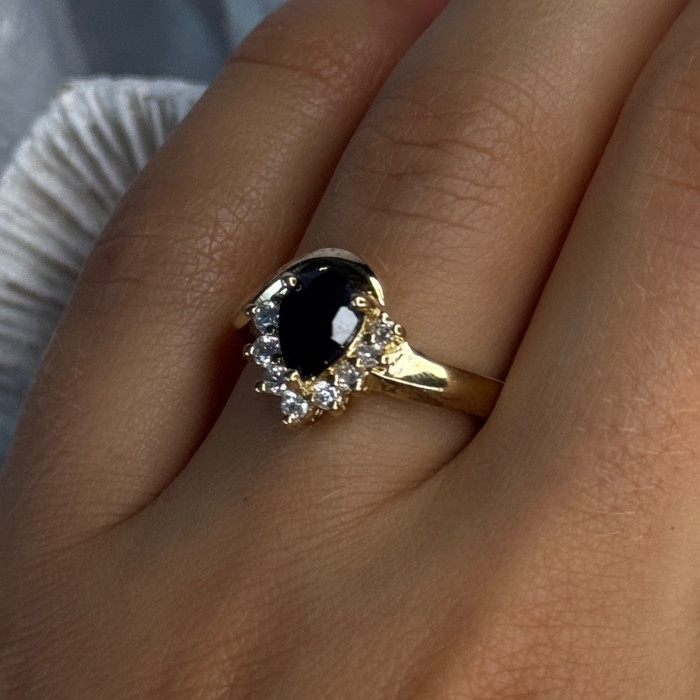 925 Sterling Silver Gold Plated Sapphire & Beryl Ring Size 8