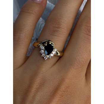 925 Sterling Silver Gold Plated Sapphire & Beryl Ring Size 8