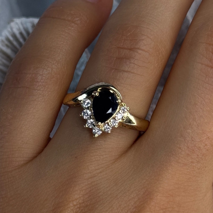 925 Sterling Silver Gold Plated Sapphire & Beryl Ring Size 8