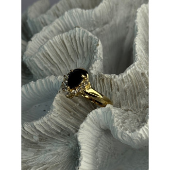 925 Sterling Silver Gold Plated Sapphire & Beryl Ring Size 8