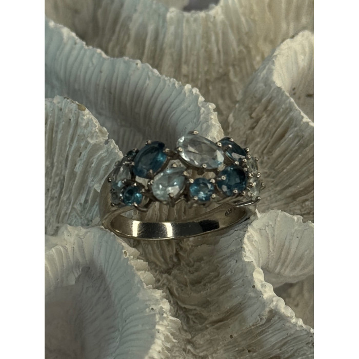 925 Sterling Silver Topaz & Aquamarine Ring Size 10