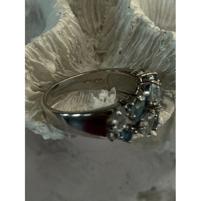 925 Sterling Silver Topaz & Aquamarine Ring Size 10