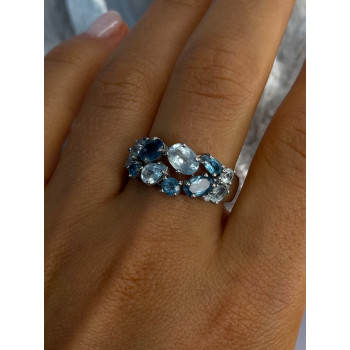 925 Sterling Silver Topaz & Aquamarine Ring Size 10