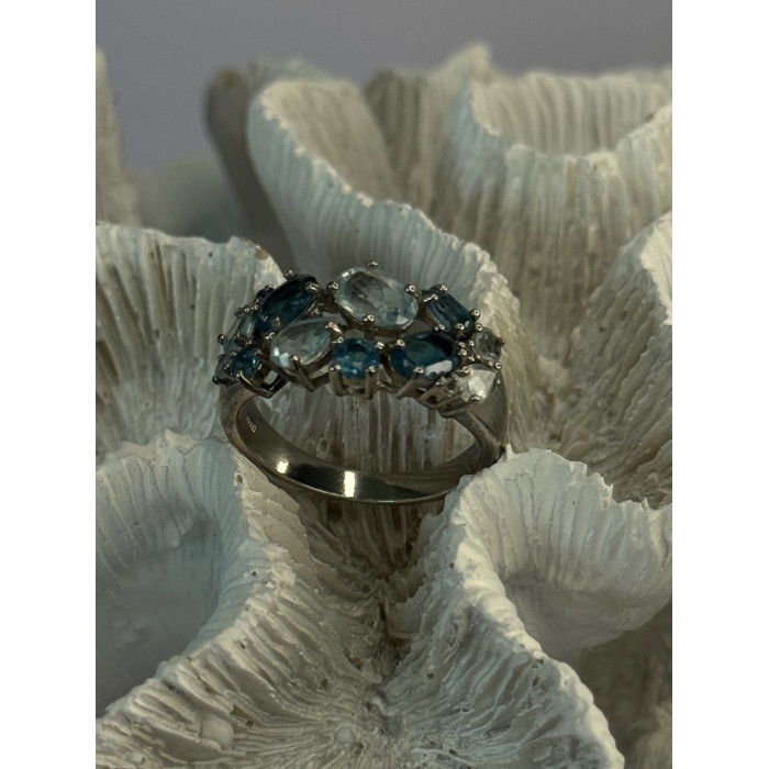 925 Sterling Silver Topaz & Aquamarine Ring Size 10