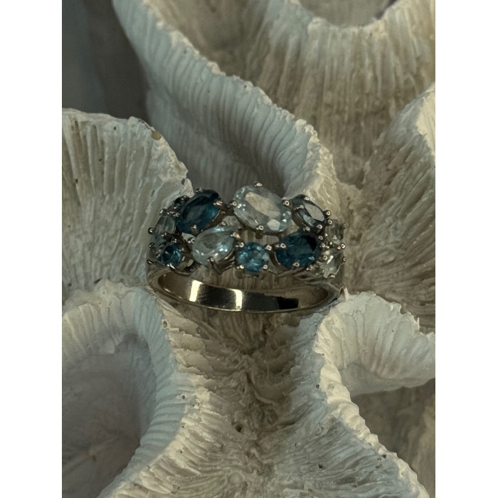 925 Sterling Silver Topaz & Aquamarine Ring Size 10