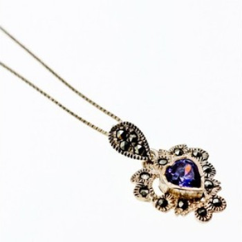 925 Sterling Silver Amethyst & Marcasites 