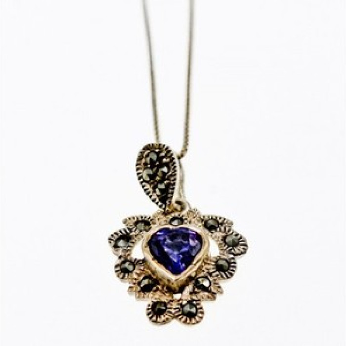 925 Sterling Silver Amethyst & Marcasites 