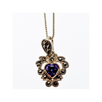 925 Sterling Silver Amethyst & Marcasites 