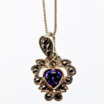 925 Sterling Silver Amethyst & Marcasites 