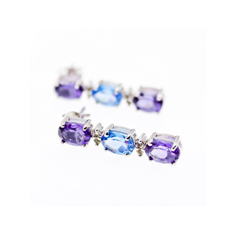 925 STERLING SILVER AMETHYST, TOPAZ & DIAMONDS EARRINGS