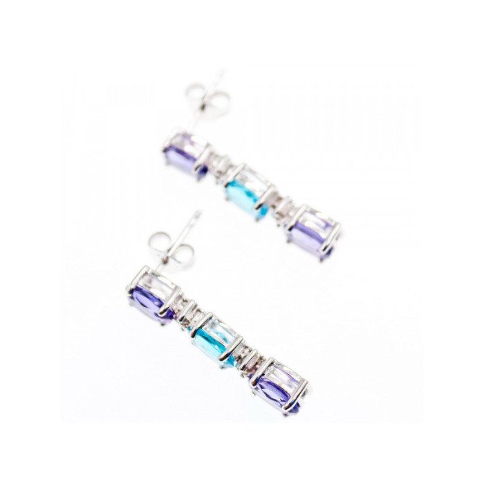 925 STERLING SILVER AMETHYST, TOPAZ & DIAMONDS EARRINGS