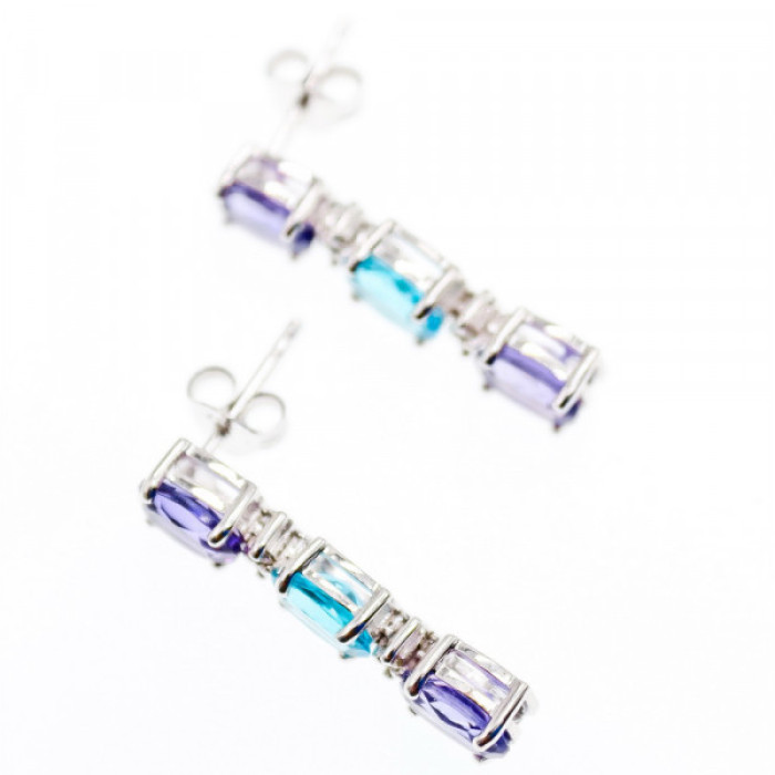 925 Sterling Silver Amethyst, Topaz & Diamonds Earrings