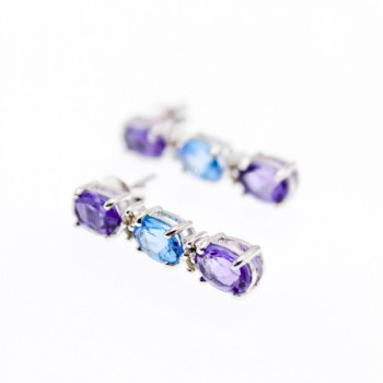 925 Sterling Silver Amethyst, Topaz & Diamonds Earrings