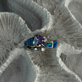 925 Sterling Silver Amethyst & Beryl & Opal Ring Size 7