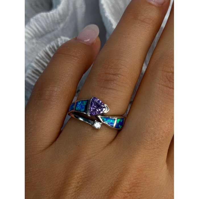 925 Sterling Silver Amethyst & Beryl & Opal Ring Size 7