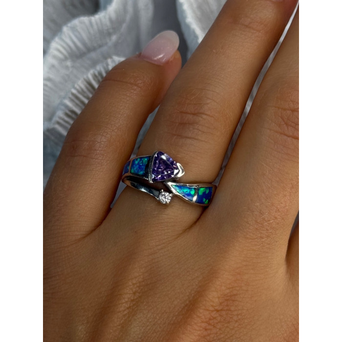 925 Sterling Silver Amethyst & Beryl & Opal Ring Size 7