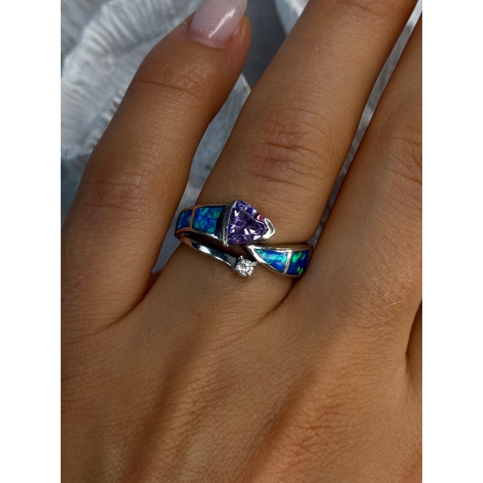925 Sterling Silver Amethyst & Beryl & Opal Ring Size 7