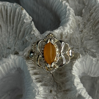 925 Sterling Silver Orange Agate Ring Size 6.5