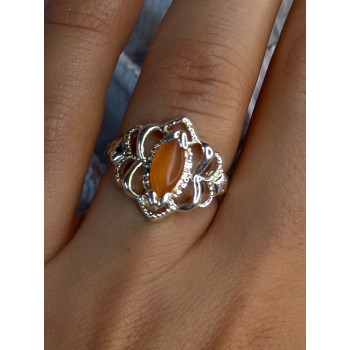 925 Sterling Silver Orange Agate Ring Size 6.5