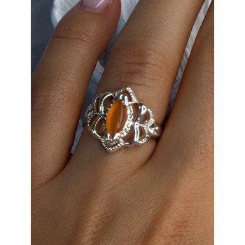 925 Sterling Silver Orange Agate Ring Size 6.5